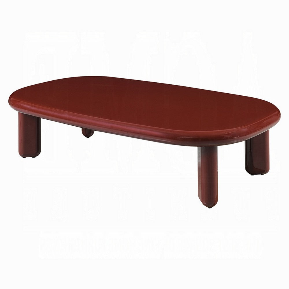 Endy Coffee Table, 41 Inch Rectangular Red High Gloss Wood, Round Legs - BM348522