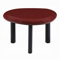 Endy End Table, 21 Inch Asymmetric Red High Gloss, 3 Round Metal Legs - BM348523