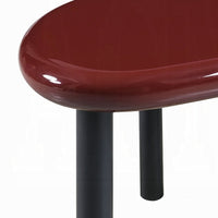 Endy End Table, 21 Inch Asymmetric Red High Gloss, 3 Round Metal Legs - BM348523