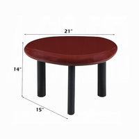 Endy End Table, 21 Inch Asymmetric Red High Gloss, 3 Round Metal Legs - BM348523