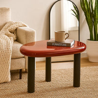 Endy End Table, 21 Inch Asymmetric Red High Gloss, 3 Round Metal Legs - BM348523