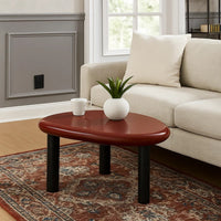 Endy End Table, 21 Inch Asymmetric Red High Gloss, 3 Round Metal Legs - BM348523