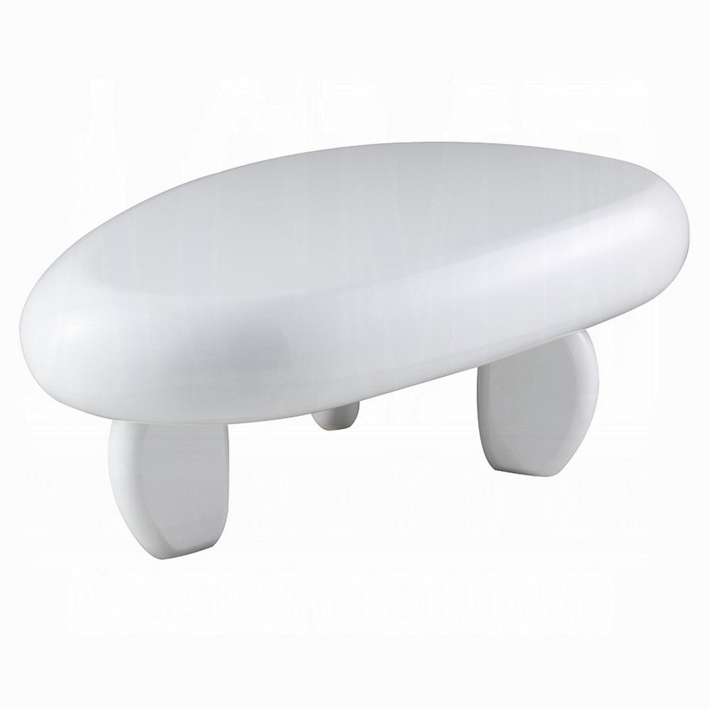 Vayu Coffee Table, 30 Inch Asymmetric Pebble Design, High Gloss White - BM348524