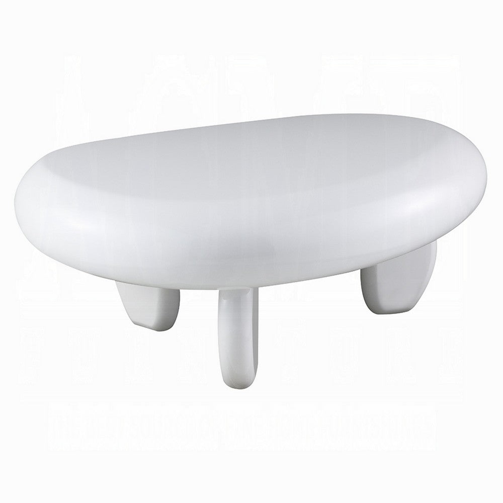 Vayu Coffee Table, 30 Inch Asymmetric Pebble Design, High Gloss White - BM348524
