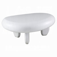 Vayu Coffee Table, 30 Inch Asymmetric Pebble Design, High Gloss White - BM348524
