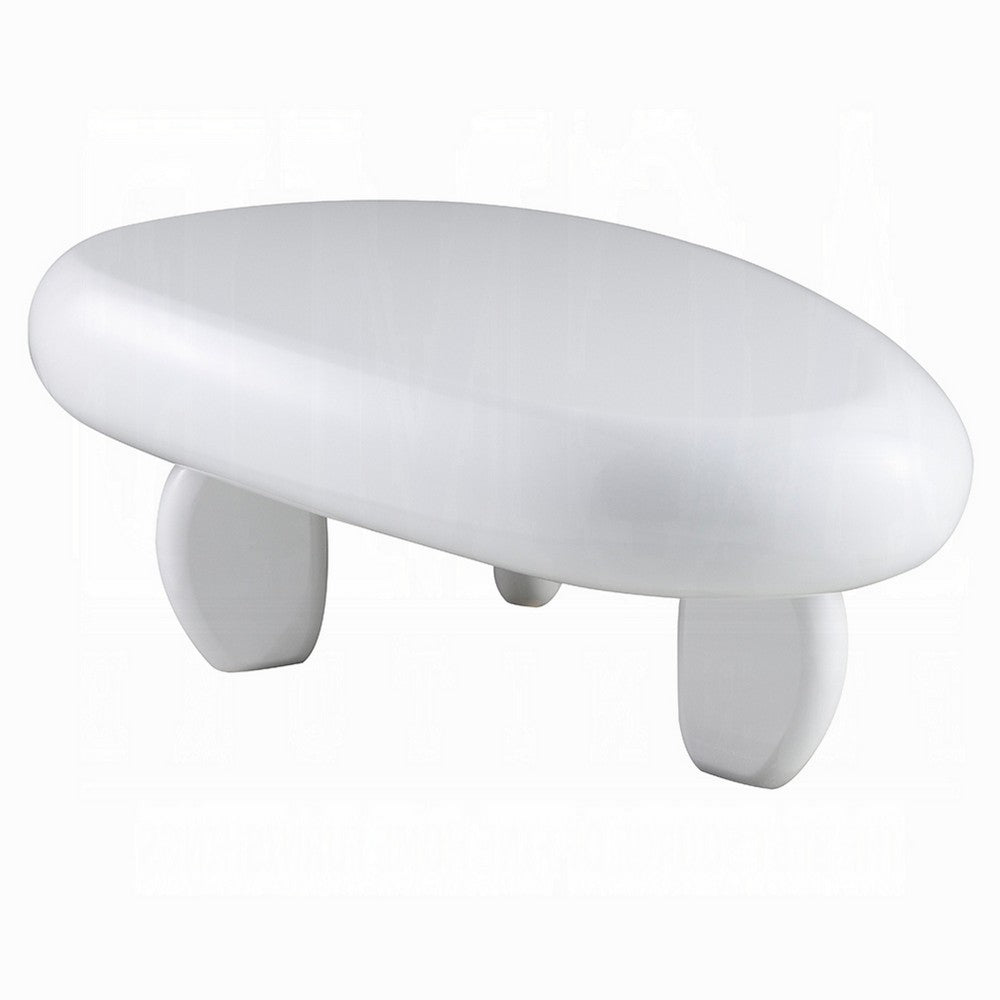 Vayu Coffee Table, 30 Inch Asymmetric Pebble Design, High Gloss White - BM348524