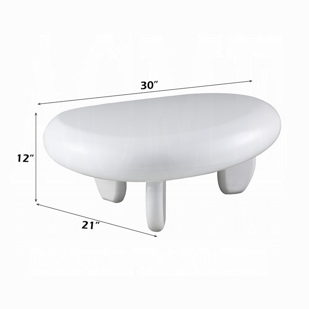 Vayu Coffee Table, 30 Inch Asymmetric Pebble Design, High Gloss White - BM348524