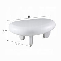 Vayu Coffee Table, 30 Inch Asymmetric Pebble Design, High Gloss White - BM348524