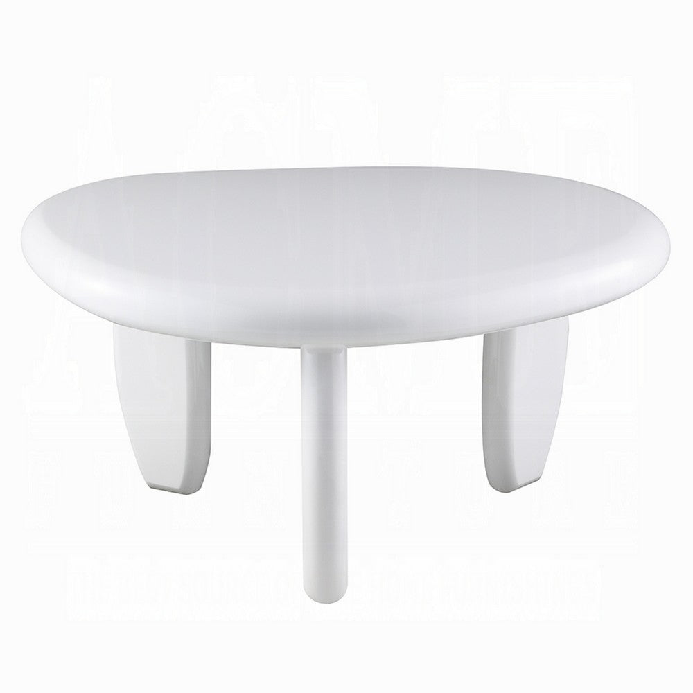 Vayu End Table, 30 Inch Asymmetric, Tri Pebble Legs, High Gloss White - BM348525