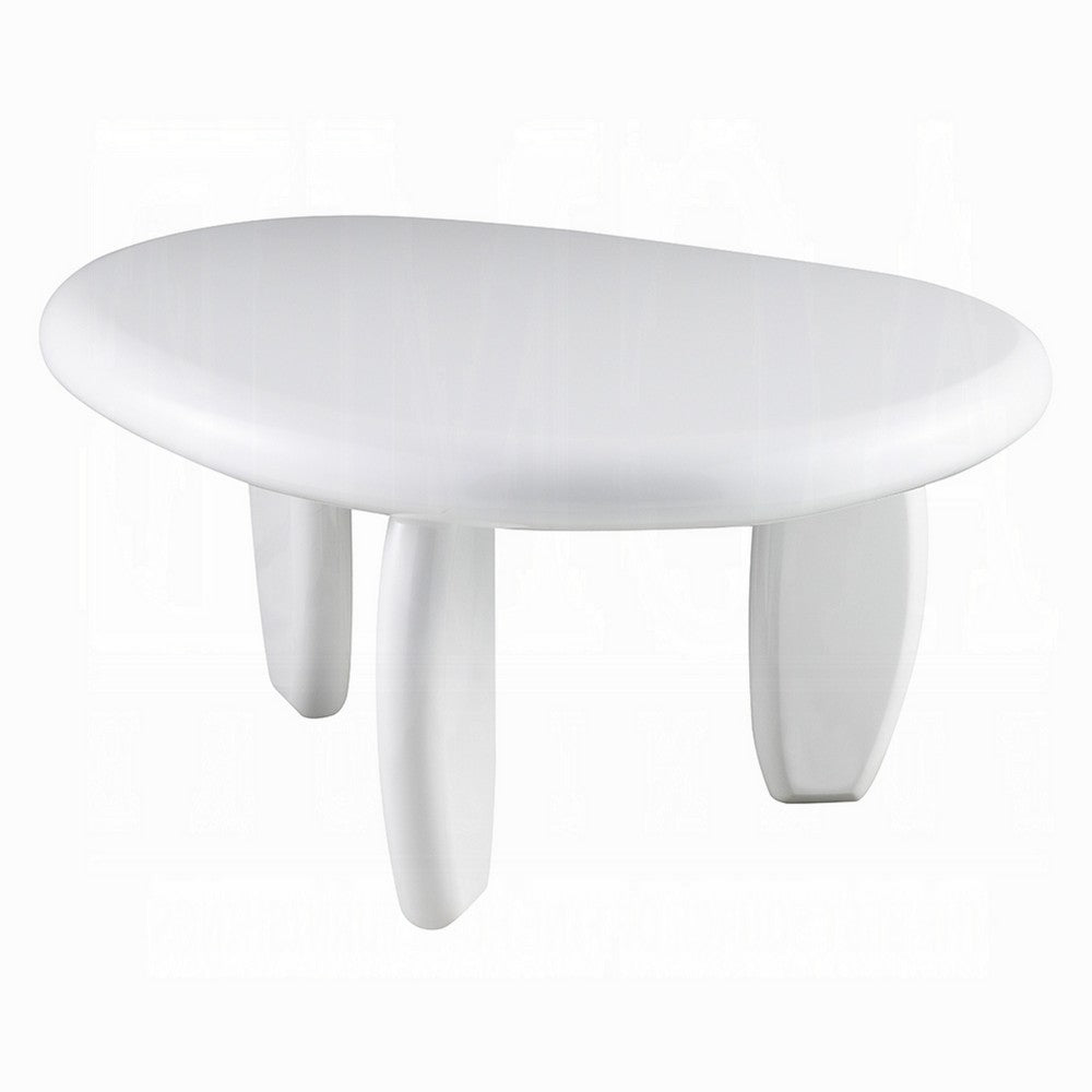 Vayu End Table, 30 Inch Asymmetric, Tri Pebble Legs, High Gloss White - BM348525