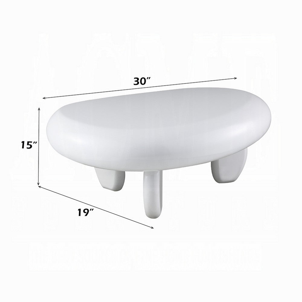 Vayu End Table, 30 Inch Asymmetric, Tri Pebble Legs, High Gloss White - BM348525