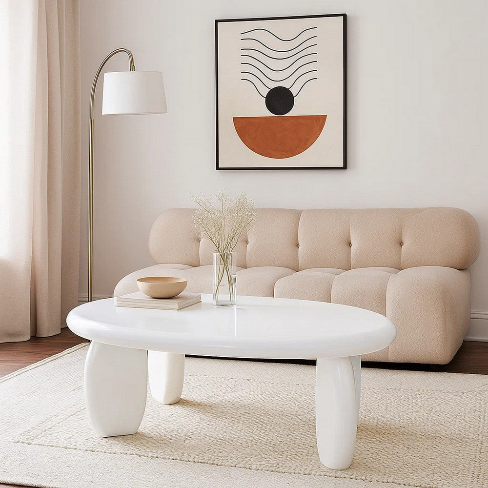 Vayu End Table, 30 Inch Asymmetric, Tri Pebble Legs, High Gloss White - BM348525