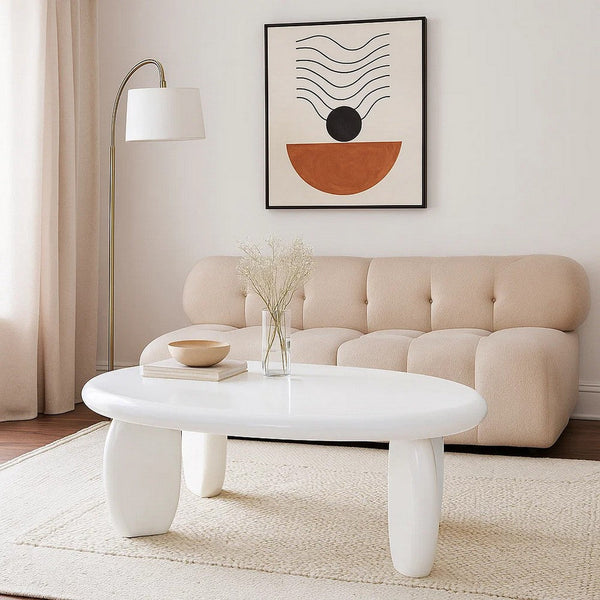 Vayu End Table, 30 Inch Asymmetric, Tri Pebble Legs, High Gloss White - BM348525