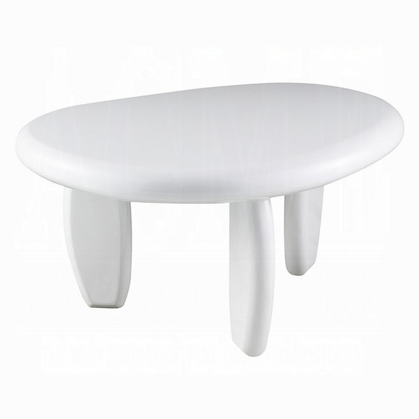 Vayu End Table, 30 Inch Asymmetric, Tri Pebble Legs, High Gloss White - BM348525