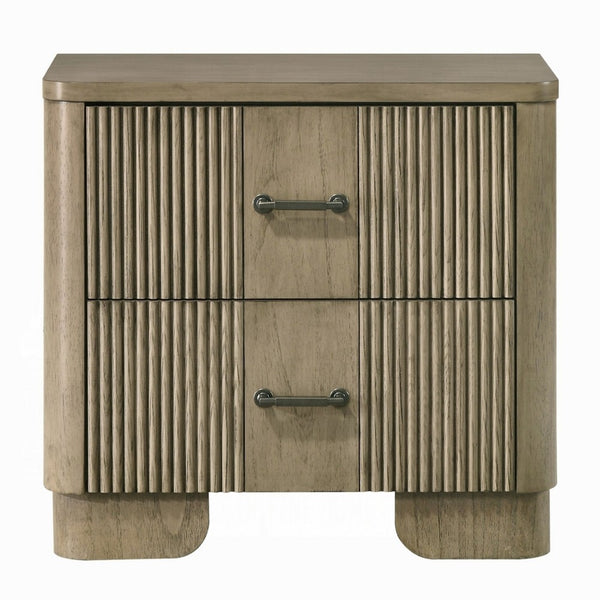 Leky Nightstand, 2 Reeded Drawers, Rounded Corners, Antique Oak Brown - BM348526