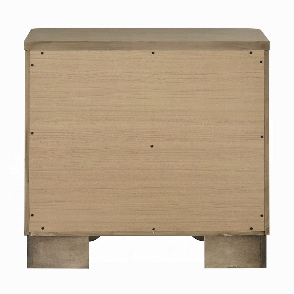 Leky Nightstand, 2 Reeded Drawers, Rounded Corners, Antique Oak Brown - BM348526