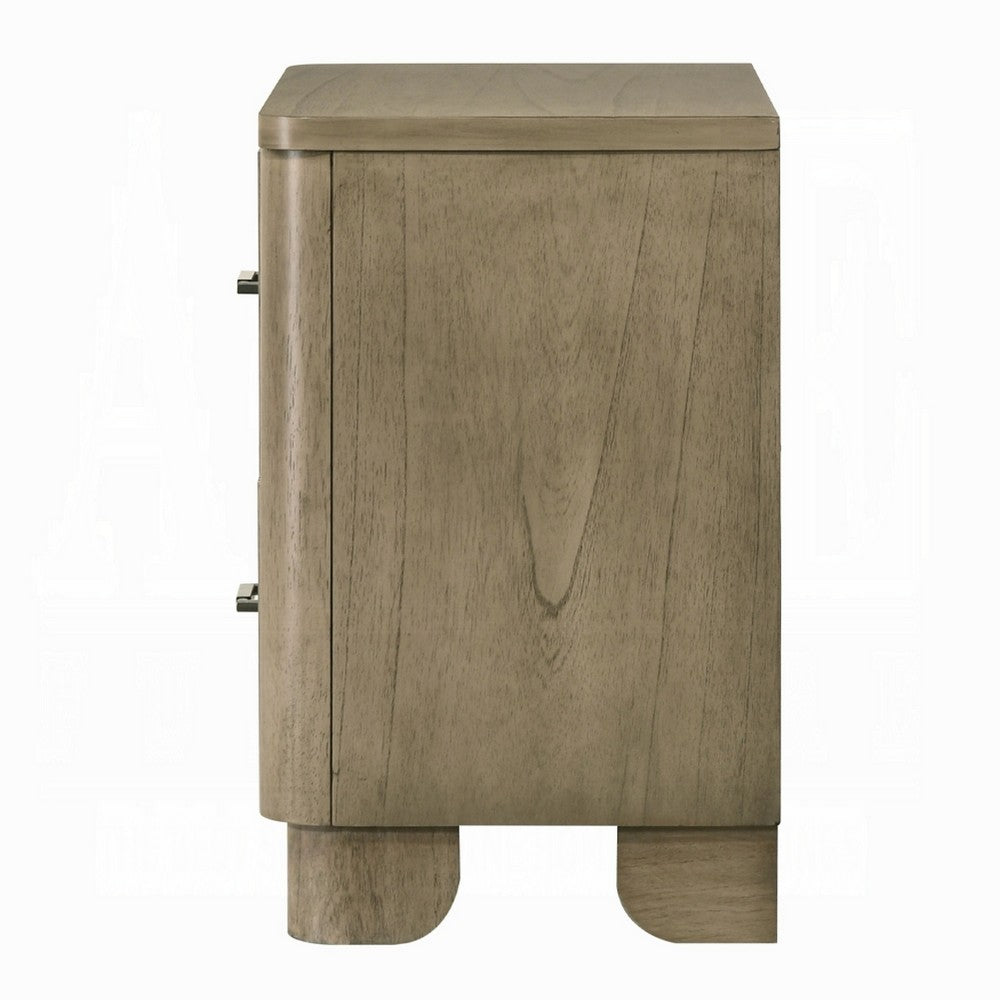 Leky Nightstand, 2 Reeded Drawers, Rounded Corners, Antique Oak Brown - BM348526