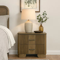 Leky Nightstand, 2 Reeded Drawers, Rounded Corners, Antique Oak Brown - BM348526