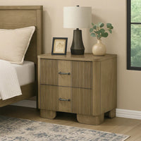 Leky Nightstand, 2 Reeded Drawers, Rounded Corners, Antique Oak Brown - BM348526