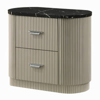 Trex Nightstand, 2 Reeded Drawers with Black Faux Marble Oval Top, Beige - BM348529