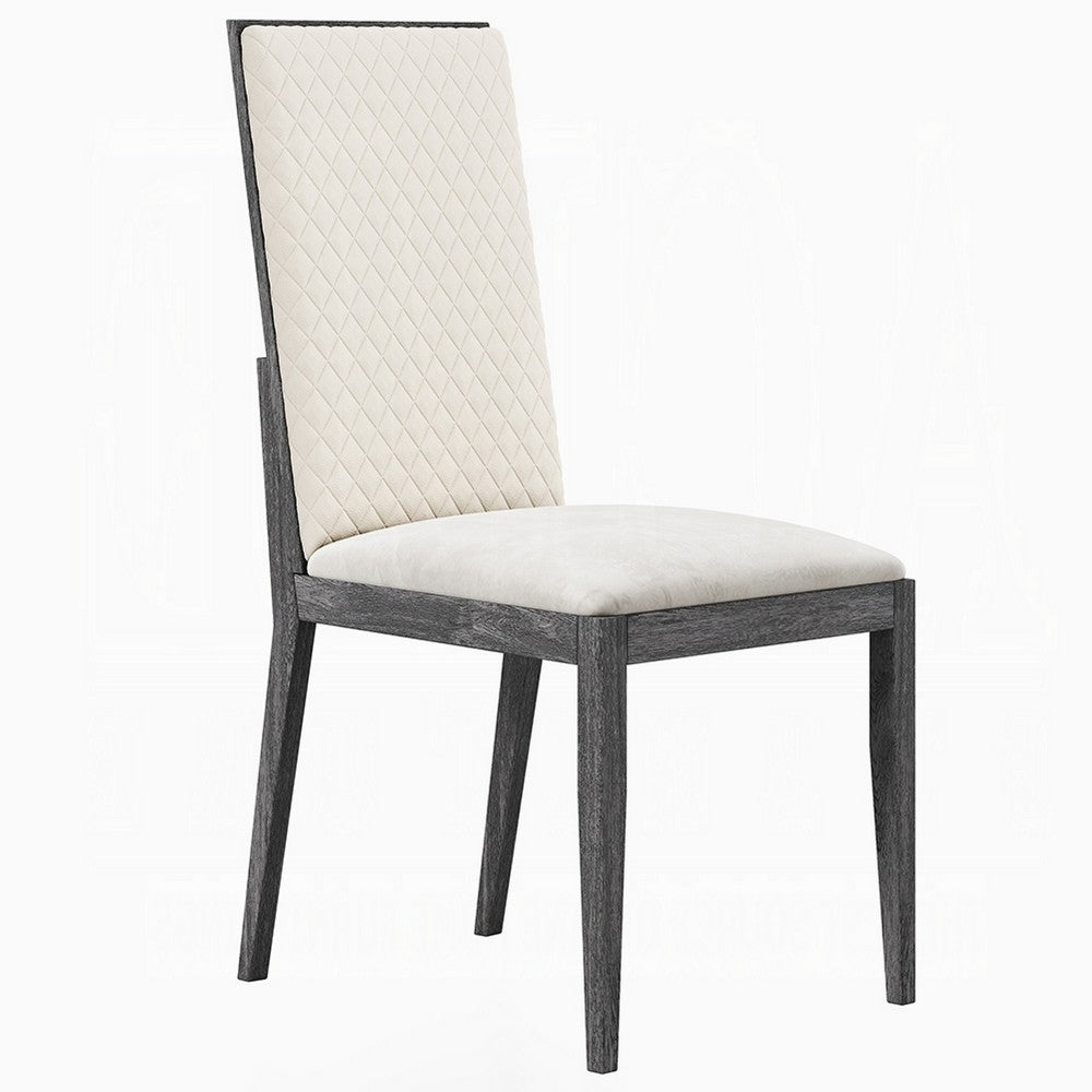 Veny Dining Side Chair Set of 2, Quilted Gray Synthetic Leather Back - BM348533