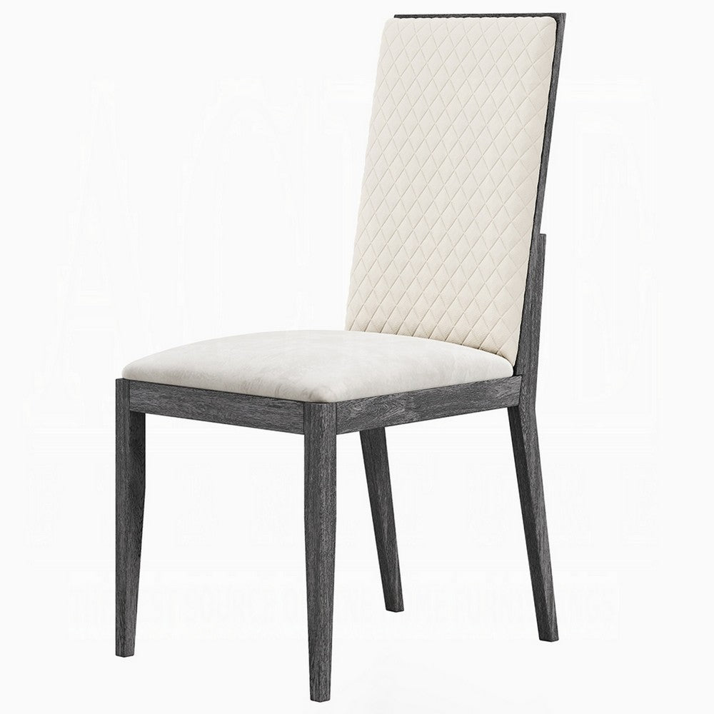 Veny Dining Side Chair Set of 2, Quilted Gray Synthetic Leather Back - BM348533