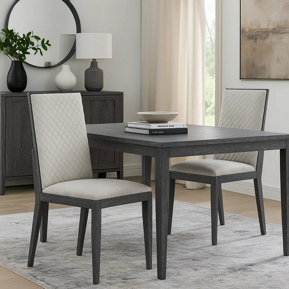 Veny Dining Side Chair Set of 2, Quilted Gray Synthetic Leather Back - BM348533