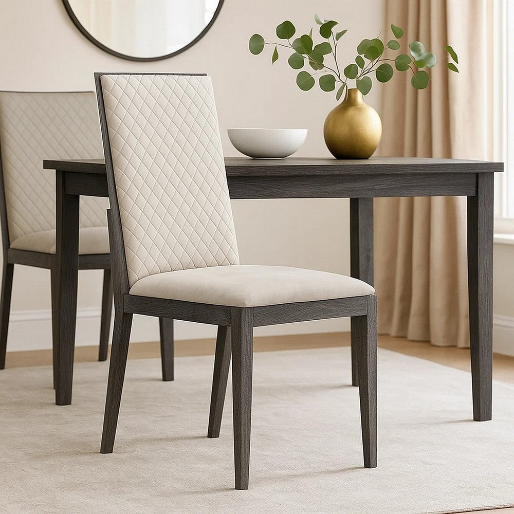 Veny Dining Side Chair Set of 2, Quilted Gray Synthetic Leather Back - BM348533