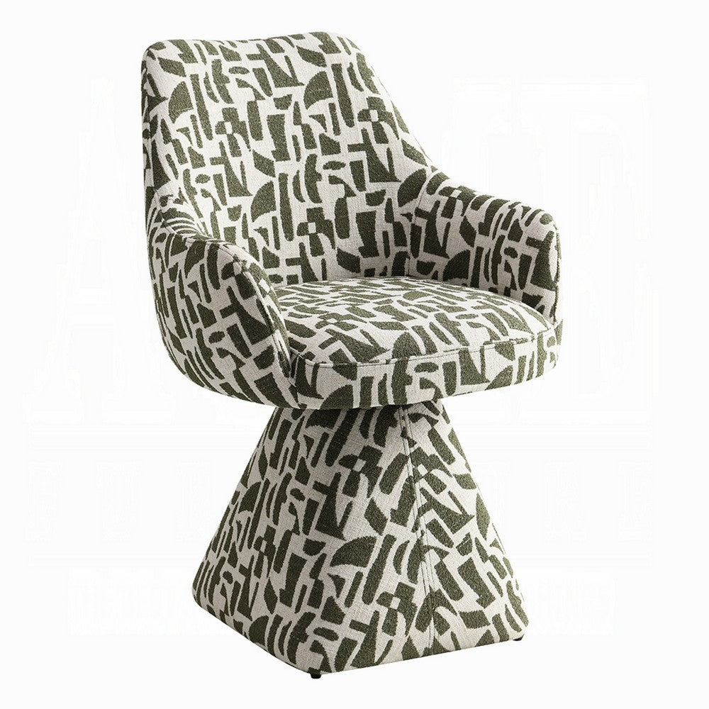 Peny Swivel Accent Chair, Green and White Printed Fabric  - BM348534