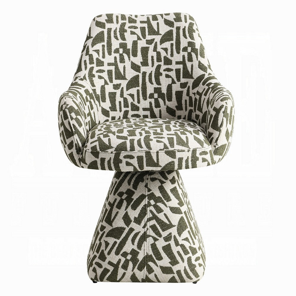 Peny Swivel Accent Chair, Green and White Printed Fabric  - BM348534
