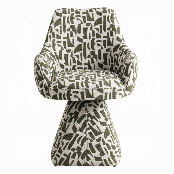 Peny Swivel Accent Chair, Green and White Printed Fabric  - BM348534