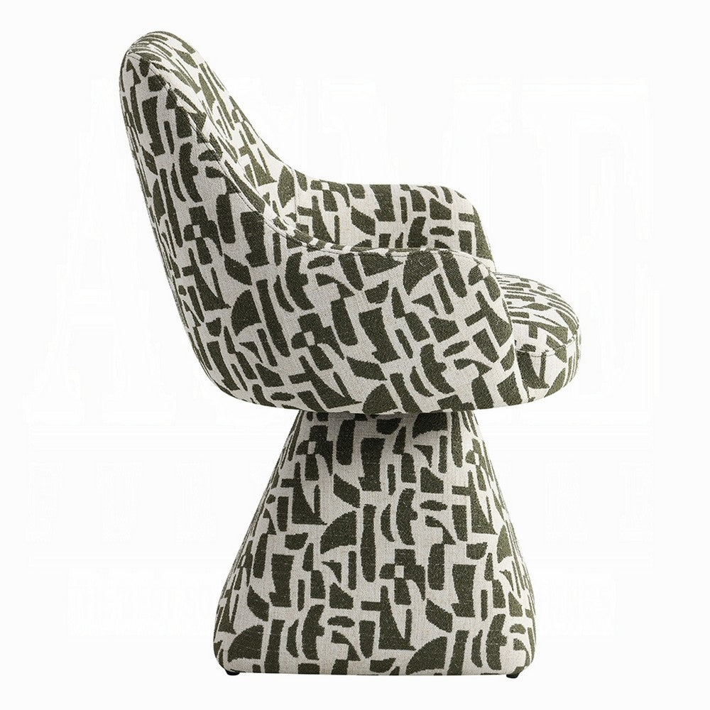 Peny Swivel Accent Chair, Green and White Printed Fabric  - BM348534