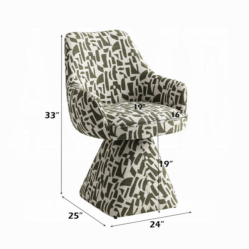 Peny Swivel Accent Chair, Green and White Printed Fabric  - BM348534
