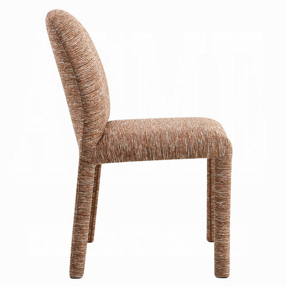 Ladi Dining Side Chair Set of 2, Brown Chenille Padded Seat and Back - BM348535