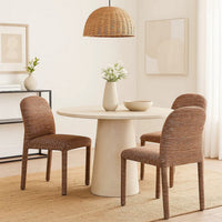 Ladi Dining Side Chair Set of 2, Brown Chenille Padded Seat and Back - BM348535