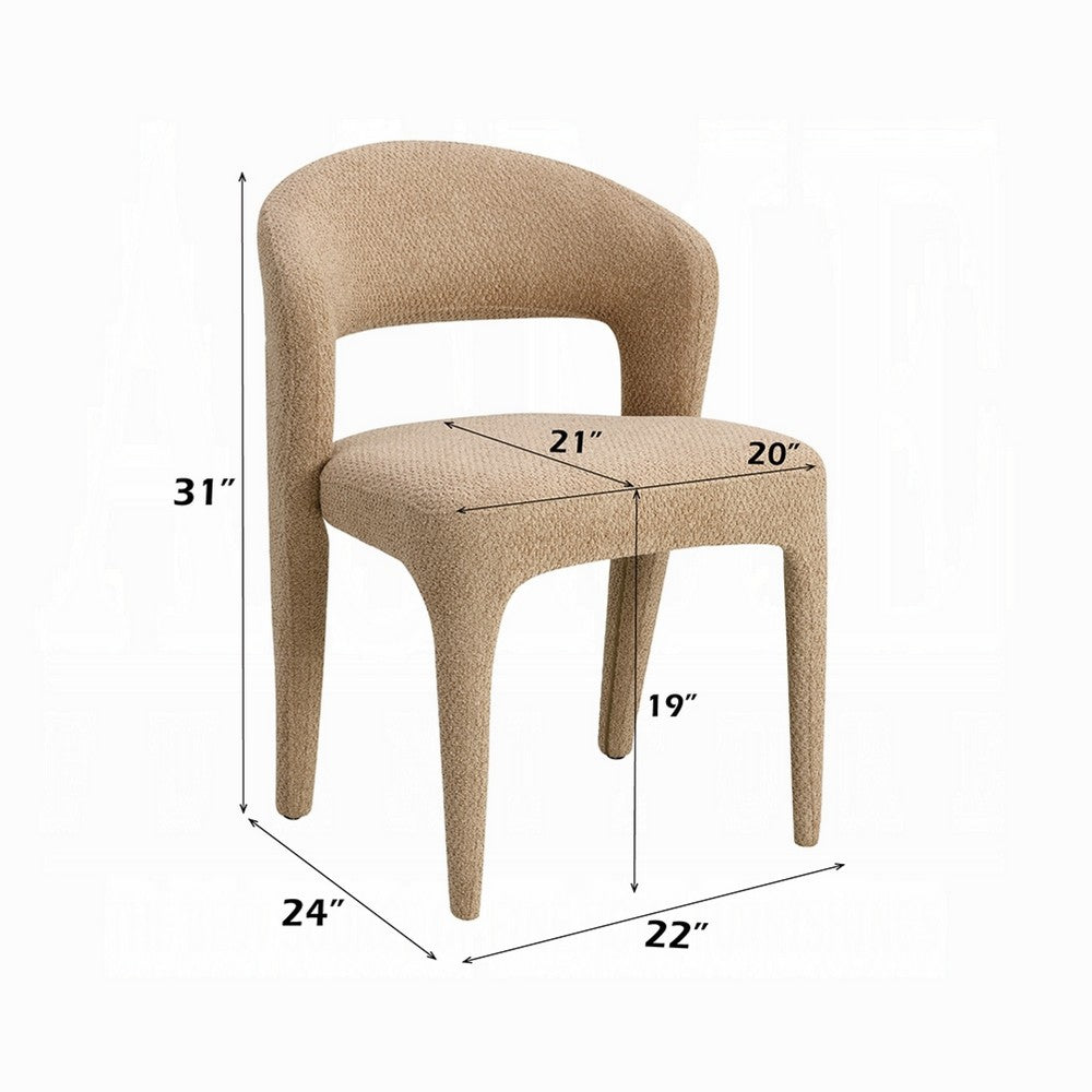 Ladi Dining Side Chair Set of 2, Light Brown Boucle Open Padded Back - BM348536
