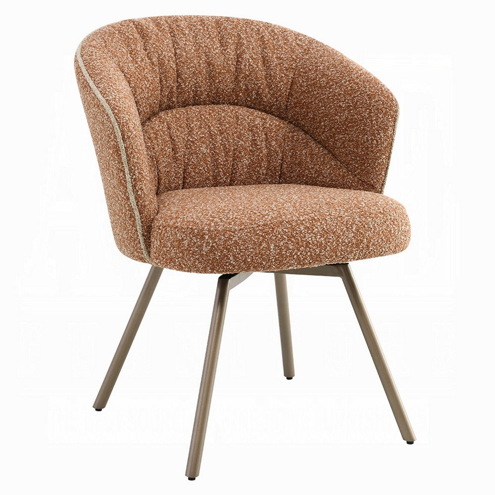 Ladi Dining Side Chair Set of 2, Rust Orange Boucle, Metal Angled Legs - BM348537