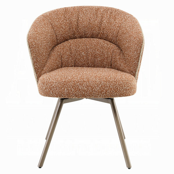 Ladi Dining Side Chair Set of 2, Rust Orange Boucle, Metal Angled Legs - BM348537