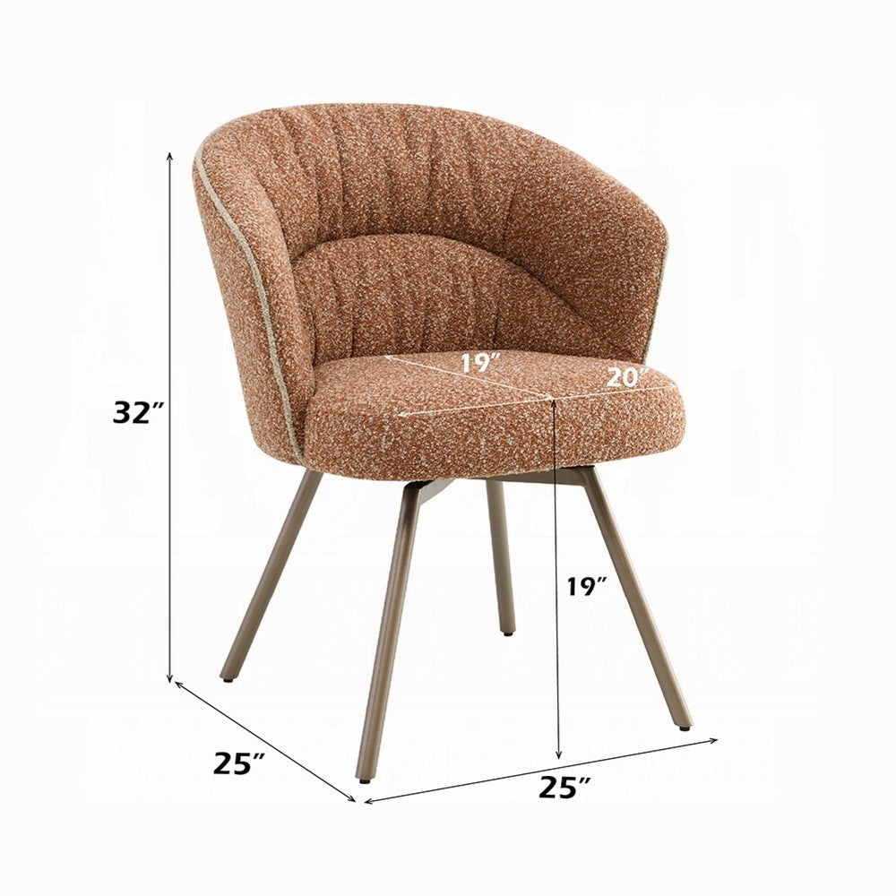 Ladi Dining Side Chair Set of 2, Rust Orange Boucle, Metal Angled Legs - BM348537
