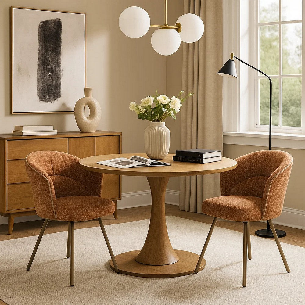 Ladi Dining Side Chair Set of 2, Rust Orange Boucle, Metal Angled Legs - BM348537