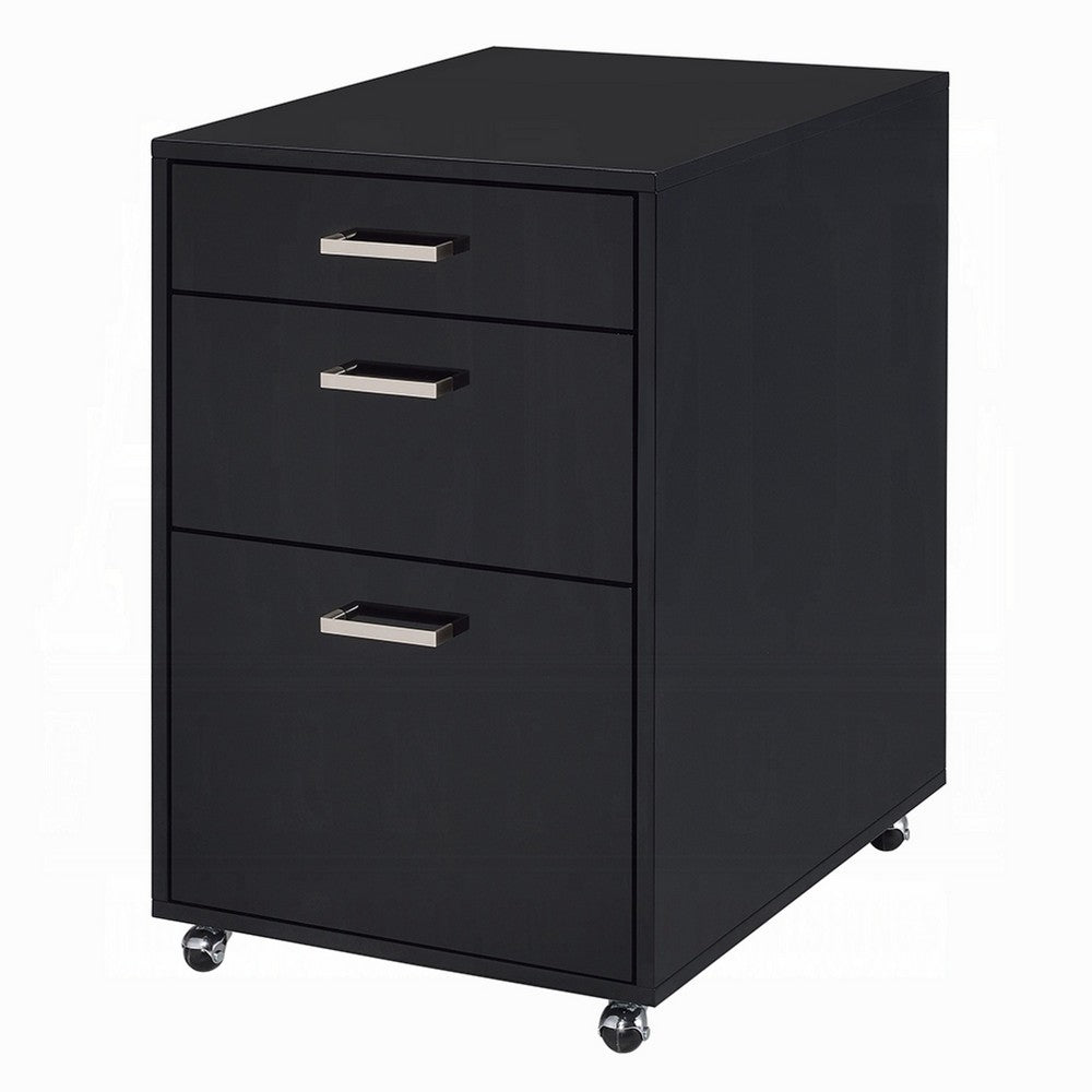 Bard File Cabinet, 3 Drawers with Chrome Metal Handles, Black High Gloss - BM348541
