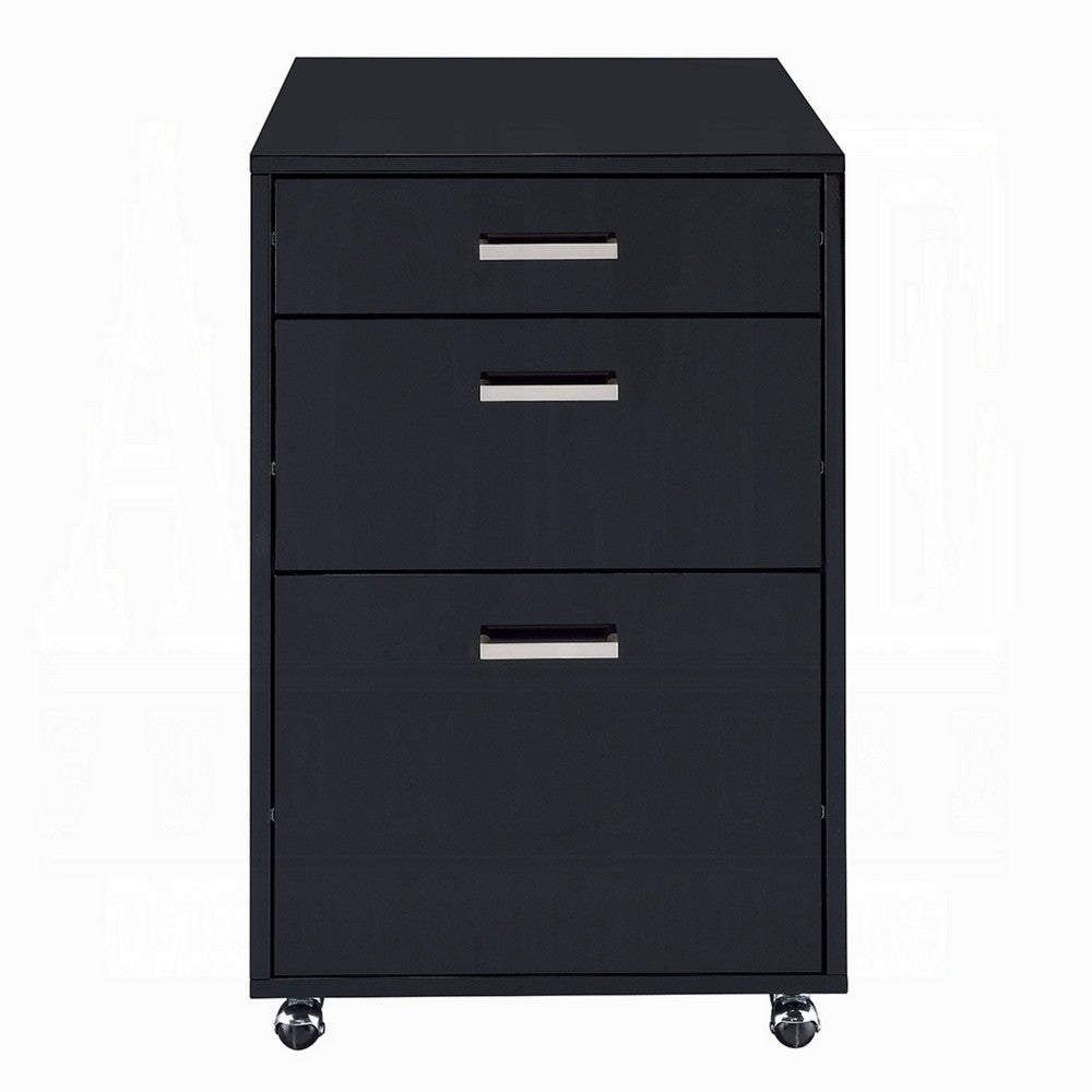 Bard File Cabinet, 3 Drawers with Chrome Metal Handles, Black High Gloss - BM348541