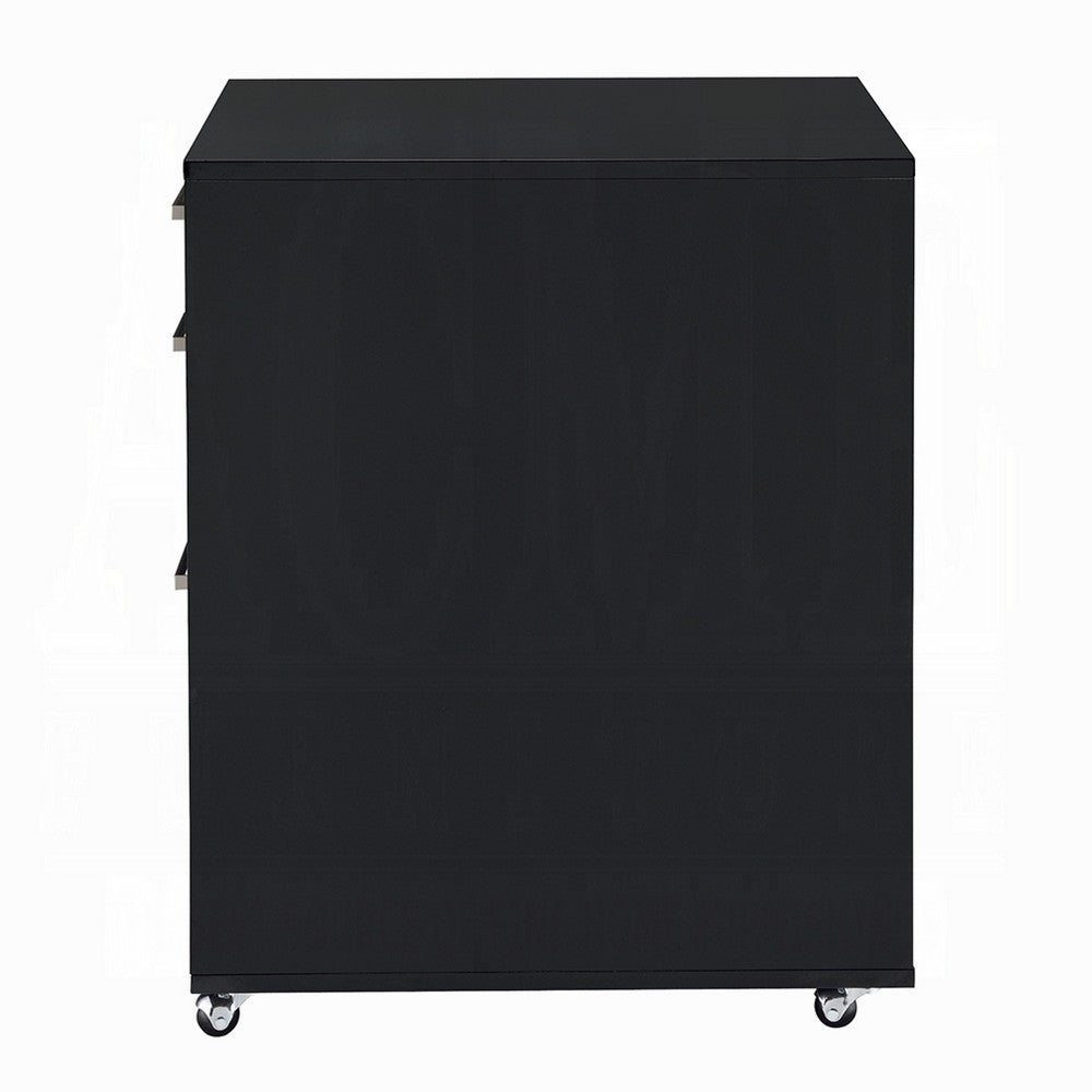 Bard File Cabinet, 3 Drawers with Chrome Metal Handles, Black High Gloss - BM348541