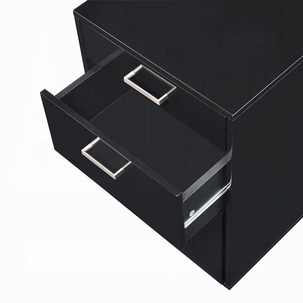 Bard File Cabinet, 3 Drawers with Chrome Metal Handles, Black High Gloss - BM348541