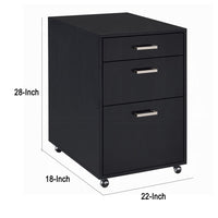 Bard File Cabinet, 3 Drawers with Chrome Metal Handles, Black High Gloss - BM348541