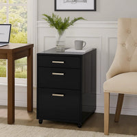 Bard File Cabinet, 3 Drawers with Chrome Metal Handles, Black High Gloss - BM348541