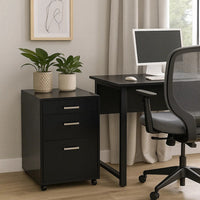 Bard File Cabinet, 3 Drawers with Chrome Metal Handles, Black High Gloss - BM348541