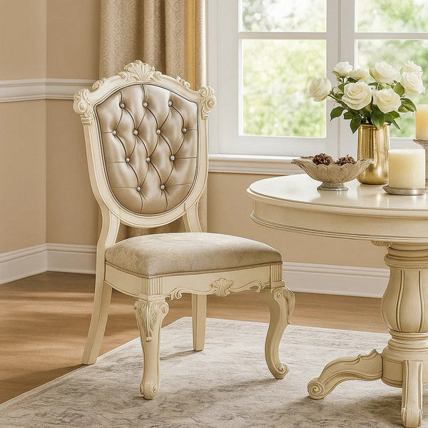 Cheny Dining Side Chair Set of 2, Faux Leather, Baroque Pearl Beige - BM348543