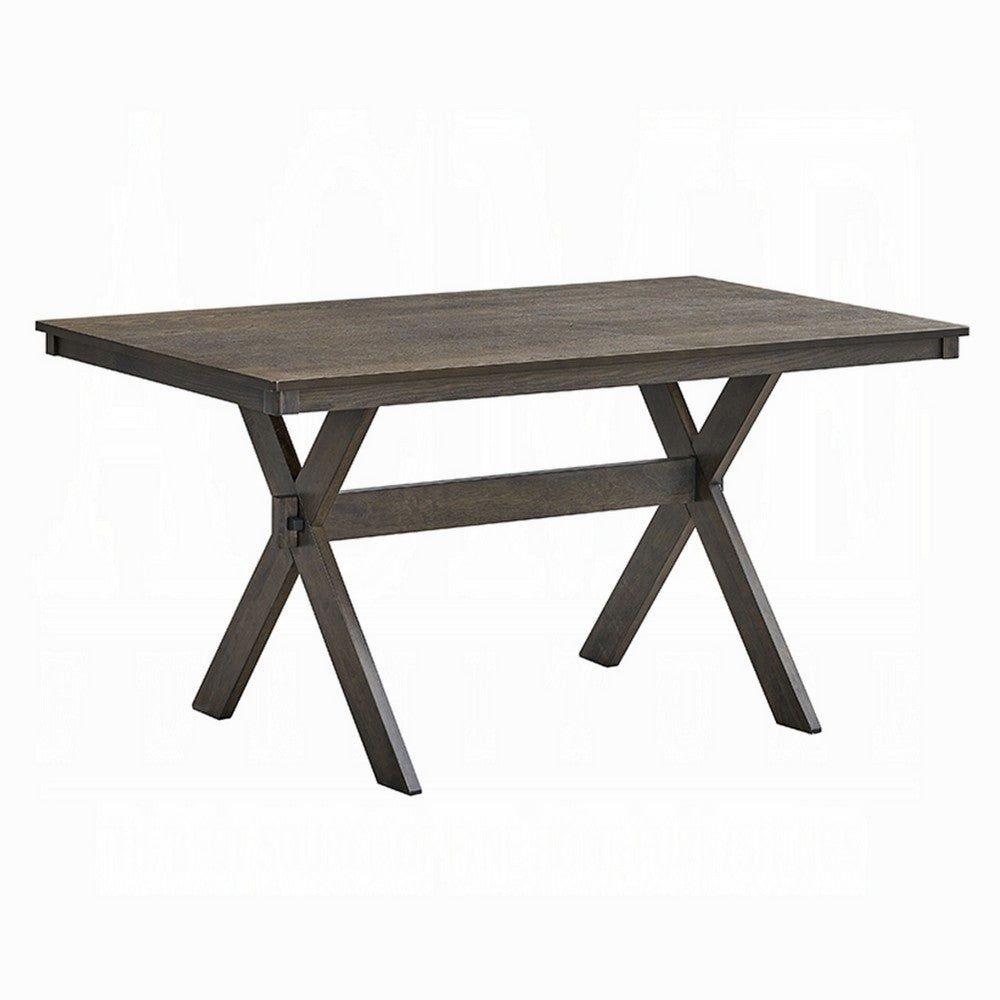 Meya Dining Table, 59 Inch Rectangular Top, Farmhouse Frame, Gray Wood - BM348547