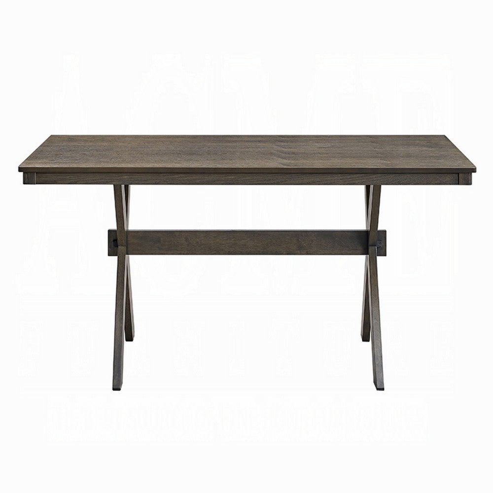 Meya Dining Table, 59 Inch Rectangular Top, Farmhouse Frame, Gray Wood - BM348547